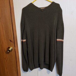 Cherokee Mens XL Striped Pullover Green Crew Neck Sweater